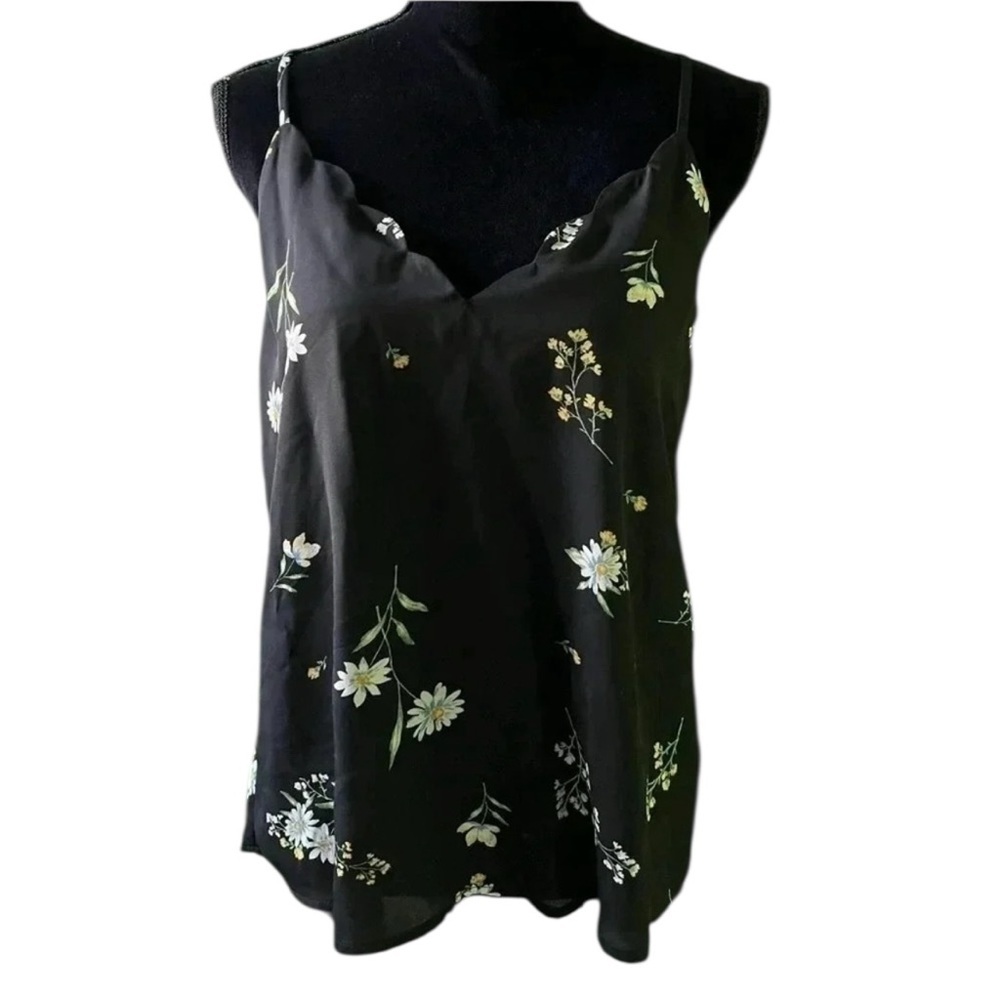 Nordstrom Socialite Women’s Black Floral Scalloped neck Cami Tank Blouse Small
